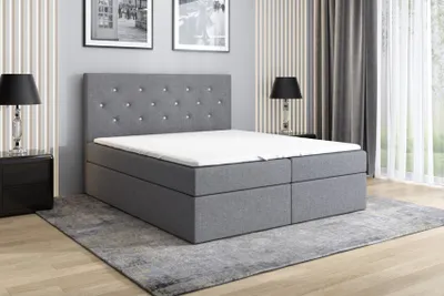 Produktbild von Boxspringbett REGIN 160 x 200 mit 2 Bettkästen, Bonell-Matratze und Topper. Farbe:  Hellgrau