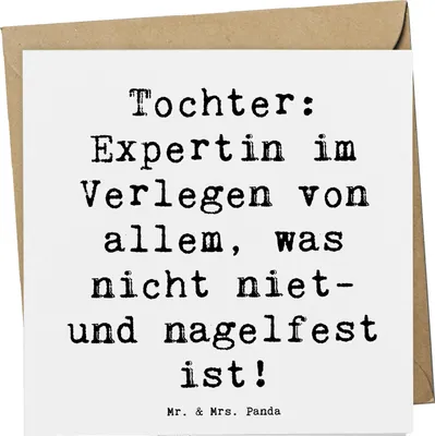 Produktbild von Mr. & Mrs. Panda Grußkarte Spruch Tochter Expertin - Weiß - Geschenk, Liebenswert, Glückwunschkarte, Jubiläen, Familie, persönliche Erinnerungen, handgemacht, Humor