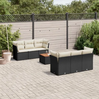 Produktbild von CLORIS 7-tlg. Garten-Sofagarnitur - mit Kissen - Schwarz Poly Rattan - Gartenmöbelgarnituren LL0000257589