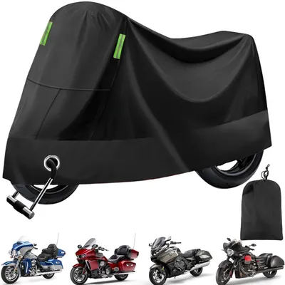 Productafbeelding van Motorfietsbeschermhoes XXL, waterdicht, 210D Oxford, zwart, 245x105x125 cm