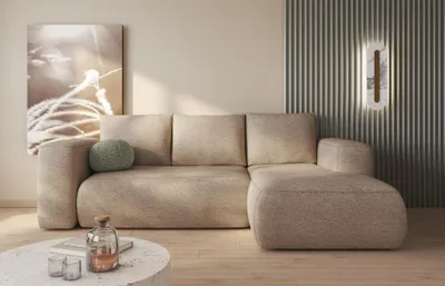 Produktbild von Easy4You Lambi Beige Ecksofa L-Form Rechts 266 x 89 x 164 cm mit Schlaffunktion und Stauraum - Schlafsofa mit Bettkasten - Moderne Wohnzimmermöbel – Stoff: Boucle 06