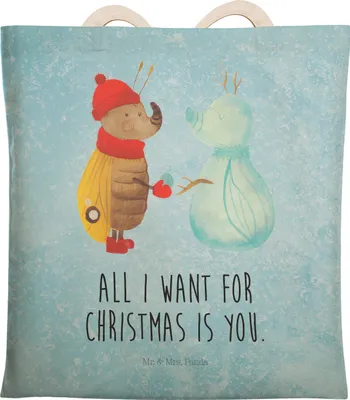 Produktbild von Mr. & Mrs. Panda shopping bag Nachtfalter Schneemann - Eisblau - Geschenk, Wintermotiv, Beutel, Winter, Schnee, Tote, Weihnachten, Winterzeit, Tasche, Weihnachtsgruß