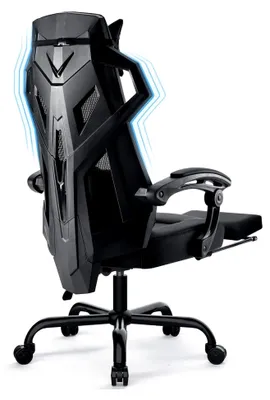 Produktbild von Ergonomischer Bürostuhl mit verstellbarer Lordosenstütze und Kopfstütze, drehbar, schwarz