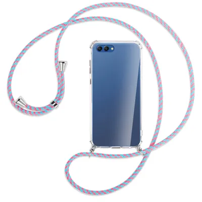 Produktbild von Handykette Backcover-Schutzhülle mit Band (Metall silberfarben) für Honor View 10 / V10 - pink/mint