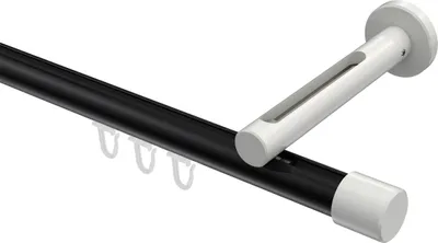Produktbild von Interdeco Innenlaufstange / Gardinenstange mit Innenlauf Schwarz / Weiß, Typ Siteno Santo (Kappe), 20 mm Ø 1-läufig, 280 cm