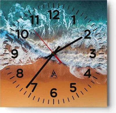 Produktbild von Wanduhr - Quadrat - Glasuhr - Sand Wasser Strand - 40x40cm - Schleichendes Uhrwerk - Lautlos - zum Aufhängen bereit - Dekoration Modern - Wanddekoration aus Glas - C4AC40x40-5021