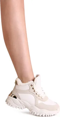 Produktbild von topschuhe24 2903 Damen Plateau Sneaker Stiefeletten Kunstfell, Farbe:Beige, Größe:39 EU