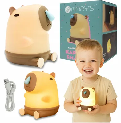 Produktbild von LED-Nachttischlampe "Kapibara" von SMARKUŚ für Kinder, aus Silikon, USB-betriebene, warmes Licht