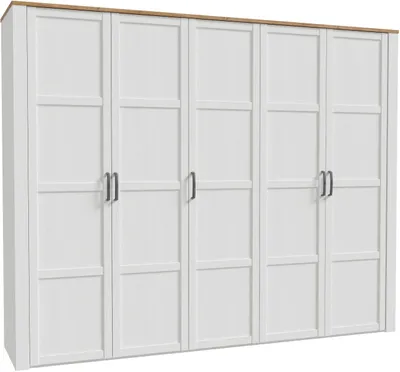 Image de Armoire de Chambre, BOHOL,Reproduction Chêne et Blanc, 5 Portes Battantes, L265,6 x P59,6 x H214 cm