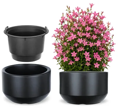 Produktbild von KADAX Blumenübertopf mit Einsatz, 39 x 24,5 cm, Pflanzkübel aus Kunststoff Moderner Pflanzentopf in Anthrazit, großer Blumenkübel für Innen und Außen, UV- und frostbeständig, KI-generiertes Bild