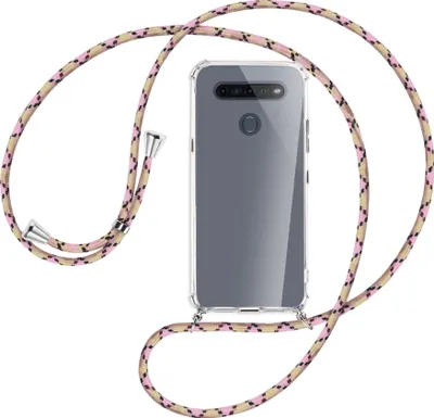 Produktbild von Handykette Backcover-Schutzhülle mit Band (Metall silberfarben) für LG K51S LM-K510 - rosa Karo