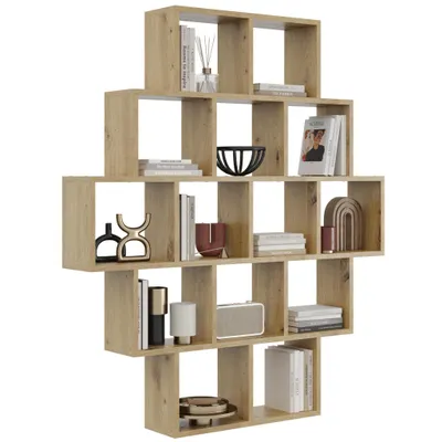 Produktbild von Bücherregal Eiche Artisan – Moderne Wandbibliothek im skandinavischen Stil für Wohnzimmer, Büro und Kinderzimmer