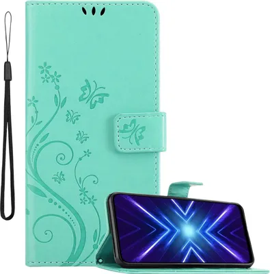 Obrázok produktu pre Kryt Cadorabo pre Honor 9X vo farbe FLORAL TURQUOISE ochranný kryt v kvetinovom dizajne s magnetickým zatváraním, funkciou stojana a slotmi na karty flipové puzdro s kvetinovým krytom puzdro na mobilný telefón s chlopňou puzdro na knihy