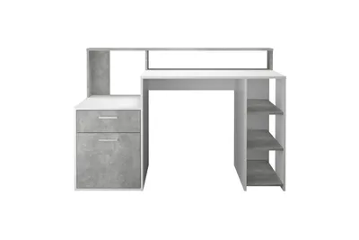 Produktbild von Schreibtisch >BOLTON< in weiß-Beton LA - 138,5x91,6x53,5cm (BxHxT)