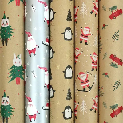 Obrázok produktu pre Santas Wonderland baliaci papier - kraftový papier Vianočný baliaci papier na Vianoce - 200 x 70 cm - 5 roliek