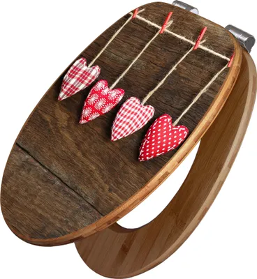 Produktbild von banjado Design WC Sitz Bambus Absenkautomatik -Kleine Herzen - Toilettendeckel mit Absenkautomatik Holz/hochwertiger Bambus Klodeckel/WC-Sitz für alle gängigen Toiletten [TDB2 12126]