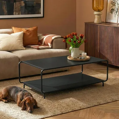 Produktbild von Couchtisch 'Færder' Wohnzimmertisch 115 x 50 x 45 cm mit 1 Ablage rechteckig Stahl Schwarz
