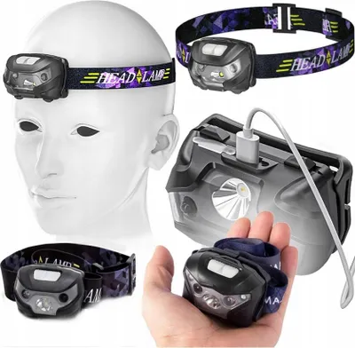 Image de Lampe frontale LED USB, 5 modes, étanche IPX4, 1200 mAh