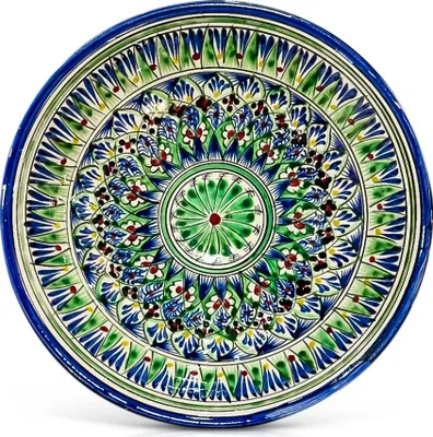 Produktbild von Lagan - Risсhtan, tief, auf Bein, Keramik, Handarbeit, Muster MIX, Ø 23 cm Glasur Teller Handarbeit Oriental Usbekische