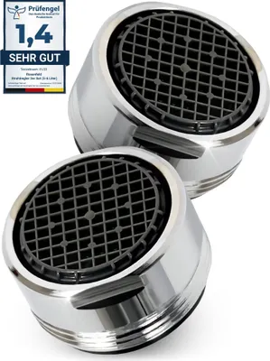 Produktbild von 2 Stk Sehr Wassersparend Strahlregler M24 Wasserfluss 5l/min - High Tech Anti Kalk Wasserhahn Sieb mit Kugelförmige Filter - Luftsprudler aus Verchromten Messing - Aufsatz Strahlregler für Wasserhähne