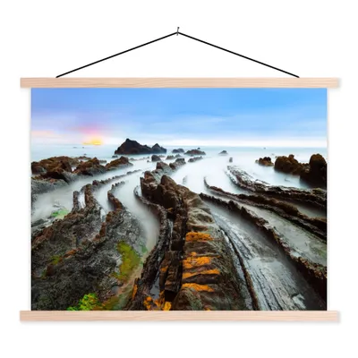 Produktbild von MuchoWow® Textilposter Nebel - Felsen - Wasser - Natur 40x30 cm mit holzfarbenen Rahmen - Bilder