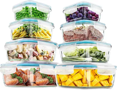 Produktbild von Glasbehälter für Vorräte – Lebensmittelbehälter – Zur Lebensmittelaufbewahrung – Auslaufsicher und luftdicht – Set mit 16 Stück – Transparent