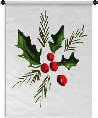 Produktbild von MuchoWow® Wandteppich Wandbehang Illustration - Weihnachten - Stechpalme 150x200 cm Tapisserie Dekoration Wandtuch - Wandaufhängung - Moderner