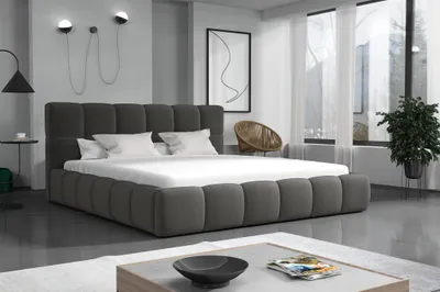 Produktbild von Polsterbett Doppelbett GIOTTO Komplettset 160x200cm Stoff Monolith Dunkelgrau