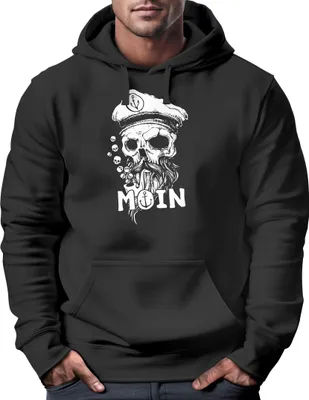 Produktbild von Hoodie Herren Moin Kapitän Totenkopf Anker Bart Hamburg Print Männer Fashion Streetstyle Neverless® schwarz 4XL