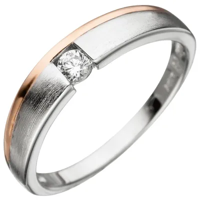 Produktbild von Ring Damenring mit Zirkonia weiß 925 Silber teilvergoldet teilmattiert bicolor Innenumfang 54mm Ø17.2mm
