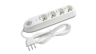 Zdjęcie produktu dla bticino Listwa zasilająca 4 gniazda Schuko/Bipass, kabel 1,5m, wyłącznik, biały