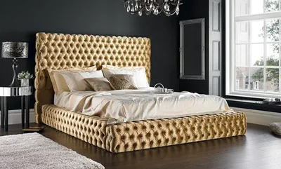 Obrázek produktu pro Designové čalouněné dvojlůžko Chesterfield – klasická postel z sametu
