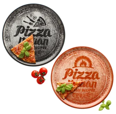 Produktbild von 2x Pizzateller rot & schwarz Ø31cm 2 Personen XL-Teller Dekor Platte Schrift