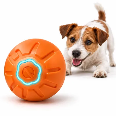 Produktbild von Interaktiver Hundeball selbstrollend – elektrischer Hundespielball mit LED, USB-C wiederaufladbar, 5,2 cm, für kleine & mittlere Hunde – Orange