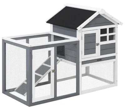 Immagine prodotto di Conigliera Gabbia per Conigli 122x62,6x92 cm in Legno Grigio e Bianco