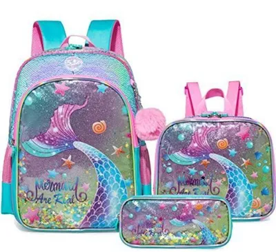 Productafbeelding van Schoolrugzakset voor meisjes, 3-delig, 16 inch, blauw, met zeemeermotief
