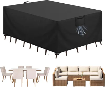 Produktbild von Gartenm?belabdeckung, Tischplane, 420D Oxford-Gewebe, wasserdicht, winddicht, UV-best?ndig, fš¹r Gartenm?bel, Rattanm?bel, Schwarz, 180 x 120 x 74 cm