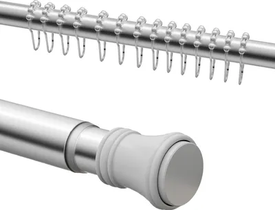 Image de Heilmetz Tringle de douche Tringle de rideau de douche télescopique 110-160cm, avec 12 anneaux de rideau de douche, Chrome acier inoxydable Tringle de rideau de douche