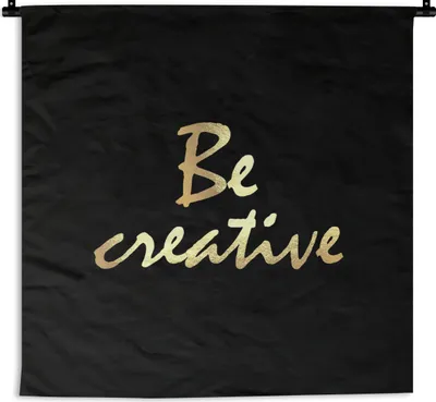 Produktbild von MuchoWow® Wandteppich Wandbehang Zitate - Kreativ - Gold 150x150 cm Tapisserie Dekoration Wandtuch - Wohnaccessoires - Modernes