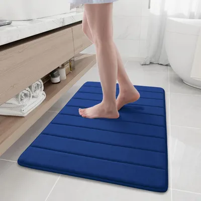 Immagine prodotto di Tappetino da bagno in memory foam, assorbente, antiscivolo, lavabile, 60 x 90 cm, blu navy