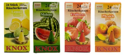 Produktbild von KNOX - 4er Set Räucherkerzen Lemon / Melone / Erdbeer / Pfirsich - Inhalt jeweils 24 Stück, Größe M (Standard) - 078600