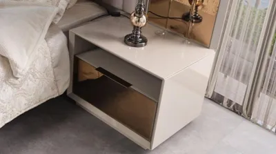 Produktbild von Luxus Schlafzimmer Doppelbett Bett Garnitur Set 4tlg Beige Holz Nachttisch