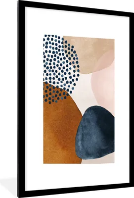 Produktbild von Poster mit Rahmen - Aquarell - Abstrakt - Punkte - 60x90 cm - Poster mit zchwarzem Bilderrahmen
