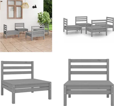 Produktbild von vidaXL 4 tlg. Garten Lounge Set Grau Kiefer Massivholz - Garten-Lounge-Set - Garten-Lounge-Sets - Lounge-Set - Lounge-Sets