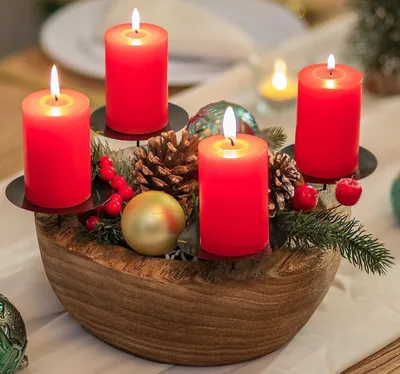 Holz-Adventskranz mit 4 Kerzenhaltern, 25 cm, Weihnachtsdeko