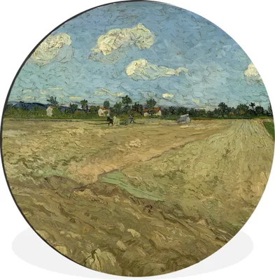 Produktbild von MuchoWow® Aluminium Wandkreis Gepflügte Felder - Vincent van Gogh Ø 90 cm Wanddeko Modern Wohnzimmer - Mauerkreis - Wandbilder - Runde Bild - Bild aus Aluminium - Schlafzimmer - Wohnzimmerdekoration - Wand Dekoration