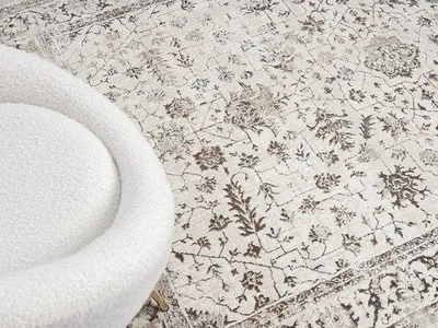 Obrázek produktu pro Unyqoos® koberec, krémová barva, kulatý, průměr 200 cm – orientální 3D design, měkká a hustá struktura, polyester, Oeko-Tex Standard 100, snadno se udržuje