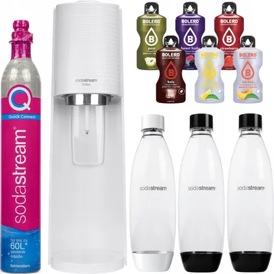 Produktbild von Sodastream Wassersprudler Terra Weiß 3 Flaschen CO2 Zylinder Sirupproben