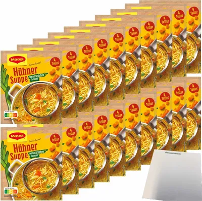 Produktbild von Maggi Guten Appetit Hühner Suppe mit Nudeln 20er Pack (20x60g Tüte ergibt 20x1 Liter) + usy Block