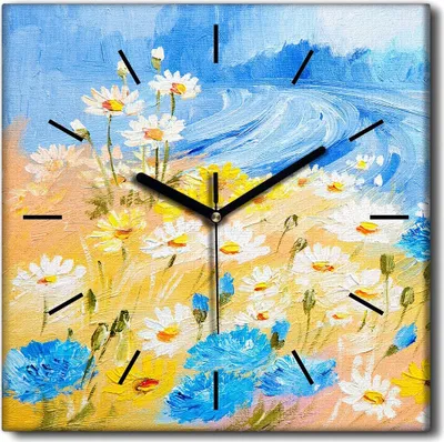 Produktbild von Coloray Uhr auf Leinwand 30x30 cm Wand Uhr Dekoration Wohnzimmer Segeltuch schwarze Hände -Abstraktionsblumen